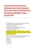Industrial Maintenance Mechanic &NewLine;Certification Exam Practice Questions &NewLine;And Correct Answers &lpar;Verified Answers&rpar; &NewLine;Plus Rationale 2026 Q&A&vert; Instant &NewLine;Download Pdf 
