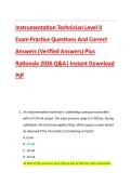 Instrumentation Technician Level II &NewLine;Exam Practice Questions And Correct &NewLine;Answers &lpar;Verified Answers&rpar; Plus &NewLine;Rationale 2026 Q&A&vert; Instant Download &NewLine;Pdf 