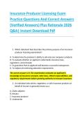 Insurance Producer Licensing Exam &NewLine;Practice Questions And Correct Answers &NewLine;&lpar;Verified Answers&rpar; Plus Rationale 2026 &NewLine;Q&A&vert; Instant Download Pdf