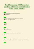 Basic Pharmacology FOR Nurses Exam&NewLine;Questions and Answers Verified Solutions&NewLine;Latest Update 2026&sol;2027