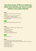 Basic Pharmacology FOR Nurses Eighteenth&NewLine;Edition Exam Questions and Answers Verified&NewLine;Solutions Latest Update 2026&sol;2027