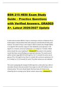 BSN 215 HESI Exam Study &NewLine;Guide &ndash; Practice Questions &NewLine;with Verified Answers&period; GRADED &NewLine;A&plus;&period; Latest 2026&sol;2027 Update 