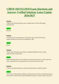 CHEM 104 EXAM10 Exam Questions and&NewLine;Answers Verified Solutions Latest Update&NewLine;2026&sol;2027
