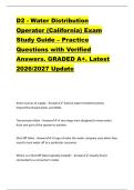 D2 - Water Distribution &NewLine;Operator &lpar;California&rpar; Exam &NewLine;Study Guide &ndash; Practice &NewLine;Questions with Verified &NewLine;Answers&period; GRADED A&plus;&period; Latest &NewLine;2026&sol;2027 Update 