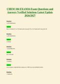 CHEM 104 EXAM16 Exam Questions and&NewLine;Answers Verified Solutions Latest Update&NewLine;2026&sol;2027