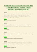 Certified Medical Surgical Registered NURSE&NewLine;Exam Questions and Answers Verified&NewLine;Solutions Latest Update 2026&sol;2027