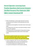 Kennel Operator Licensing Exam &NewLine;Practice Questions And Correct Answers &NewLine;&lpar;Verified Answers&rpar; Plus Rationale 2026 &NewLine;Q&A&vert; Instant Download Pdf