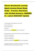 Illinois Residential Leasing &NewLine;Agent License Exam Study &NewLine;Guide &ndash; Practice Questions &NewLine;with Verified Answers&period; GRADED &NewLine;A&plus;&period; Latest 2026&sol;2027 Update 