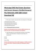 Mississippi &lpar;MS&rpar; Real Estate Questions &NewLine;And Correct Answers &lpar;Verified Answers&rpar; &NewLine;Plus Rationales 2026 Q&A Instant &NewLine;Download Pdf