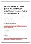 MISSOURI &lpar;MO&rpar; REAL ESTATE LAW &NewLine;Questions And Correct Answers &NewLine;&lpar;Verified Answers&rpar; Plus Rationales 2026 &NewLine;Q&A Instant Download Pdf