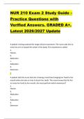 NUR 210 Exam 2 Study Guide &ndash; &NewLine;Practice Questions with &NewLine;Verified Answers&period; GRADED A&plus;&period; &NewLine;Latest 2026&sol;2027 Update 