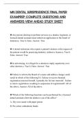 MN DENTAL JURISPRUDENCE FINAL PAPER&NewLine;EXAMPREP COMPLETE QUESTIONS AND&NewLine;ANSWERS VIEW AHEAD STUDY SHEET