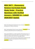 WGU D671 - Elementary &NewLine;Science Curriculum Exam &NewLine;Study Guide &ndash; Practice &NewLine;Questions with Verified &NewLine;Answers&period; GRADED A&plus;&period; Latest &NewLine;2026&sol;2027 Update 