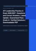ATI Leadership Practice A Exam Actual Exam 2026&sol;2027 &ndash; 100&percnt; Verified &vert; Detailed Rationales &ndash; Pass Guaranteed &ndash; A&plus; Graded