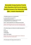 Renewable Energy Systems Practice Exam Questions And Correct Answers &lpar;Verified Answers&rpar; Plus Rationales 2026 Q&A &vert; Instant Download Pdf