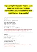 Engineering Mathematics Practice Exam Questions And Correct Answers &lpar;Verified Answers&rpar; Plus Rationales 2026 Q&A &vert; Instant Download Pdf