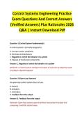 Control Systems Engineering Practice Exam Questions And Correct Answers &lpar;Verified Answers&rpar; Plus Rationales 2026 Q&A &vert; Instant Download Pdf