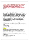 AOCNP &lpar;ADVANCED ONCOLOGY CERTIFIED NURSE &NewLine;PRACTITIONER&rpar; EXAM 300 ACTUAL QUESTIONS &NewLine;AND CORRECT ANSWERS WITH RATIONALE &NewLine;LATEST UPDATE ALREADY GRADED A&plus; ASSURED &NewLine;PASS
