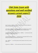 CNA State Exam with&NewLine;questions and well verified&NewLine;answers actual exam&excl;&excl;&excl;&NewLine;2026