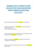 FLORIDA CIVIC LITERACY EXAM&NewLine;&lpar;FCLE&rpar; STUDY GUIDE QUESTIONS&NewLine;WITH VERIFIED SOLUTIONS&NewLine;2026&sol;2027