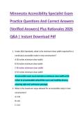 Minnesota Accessibility Specialist Exam &NewLine;Practice Questions And Correct Answers &NewLine;&lpar;Verified Answers&rpar; Plus Rationales 2026 &NewLine;Q&A &vert; Instant Download Pdf 
