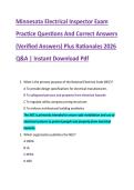 Minnesota Electrical Inspector Exam &NewLine;Practice Questions And Correct Answers &NewLine;&lpar;Verified Answers&rpar; Plus Rationales 2026 &NewLine;Q&A &vert; Instant Download Pdf 
