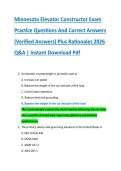 Minnesota Elevator Constructor Exam &NewLine;Practice Questions And Correct Answers &NewLine;&lpar;Verified Answers&rpar; Plus Rationales 2026 &NewLine;Q&A &vert; Instant Download Pdf 