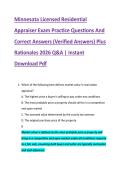 Minnesota Licensed Residential &NewLine;Appraiser Exam Practice Questions And &NewLine;Correct Answers &lpar;Verified Answers&rpar; Plus &NewLine;Rationales 2026 Q&A &vert; Instant &NewLine;Download Pdf 