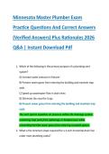 Minnesota Master Plumber Exam &NewLine;Practice Questions And Correct Answers &NewLine;&lpar;Verified Answers&rpar; Plus Rationales 2026 &NewLine;Q&A &vert; Instant Download Pdf