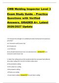 CWB Welding Inspector Level 3 &NewLine;Exam Study Guide &ndash; Practice &NewLine;Questions with Verified &NewLine;Answers&period; GRADED A&plus;&period; Latest &NewLine;2026&sol;2027 Update 