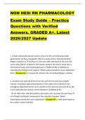 NGN HESI RN PHARMACOLOGY &NewLine;Exam Study Guide &ndash; Practice &NewLine;Questions with Verified &NewLine;Answers&period; GRADED A&plus;&period; Latest &NewLine;2026&sol;2027 Update 