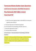 Tennessee Master Barber Exam Questions &NewLine;and Correct Answers &lpar;Verified Answers&rpar; &NewLine;Plus Rationale 2027 Q&A&vert; Instant &NewLine;Download Pdf 