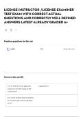 ARMY LICENSE INSTRUCTORS &sol; LICENSE EXAMINERS TEST EXAM WITH CORRECT ACTUAL QUESTIONS AND CORRECTLY WELL DEFINED ANSWERS LATEST ALREADY GRADED A&plus;
