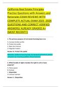 California Real Estate Principles &NewLine;Practice Questions with Answers and &NewLine;Rationales EXAM REVIEWS WITH &NewLine;COMPLETE ACTUAL EXAM 2025 -2026 &NewLine;QUESTIONS AND CORRECT VERIFIED &NewLine;ANSWERS&sol; ALREADY GRADED A&plus; &NewLine;&lpar;MOST RECENT&excl;&excl;&rpar; 