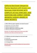 California Real Estate Salesperson &NewLine;Practice Questions with Answers and &NewLine;Rationales EXAM REVIEWS WITH &NewLine;COMPLETE ACTUAL EXAM 2025 -2026 &NewLine;QUESTIONS AND CORRECT VERIFIED &NewLine;ANSWERS&sol; ALREADY GRADED A&plus; &NewLine;&lpar;MOST RECENT&excl;&excl;&rpar; 