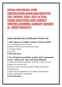 AETNA INDIVIDUAL CORE CERTIFICATION EXAM AND PRACTICE TEST NEWEST 2026&sol; 2027 ACTUAL EXAM&vert; QUESTIONS AND CORRECT VERIFIED ANSWERS&sol; ALREADY GRADED A&plus; &lpar;MOST RECENT&excl;&excl;&rpar;
