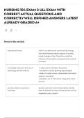 NURSING 104 EXAM 2 ULL EXAM WITH CORRECT ACTUAL QUESTIONS AND CORRECTLY WELL DEFINED ANSWERS LATEST ALREADY GRADED A&plus;