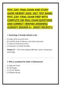 PSYC 2301 FINAL EXAM AND STUDY &NewLine;GUIDE NEWEST 2026&sol; 2027 TEST BANK&vert; &NewLine;PSYC-2301 FINAL EXAM PREP WITH &NewLine;COMPLETE 300 REAL EXAM QUESTIONS &NewLine;AND CORRECT VERIFIED ANSWERS&sol; &NewLine;ALREADY GRADED A&plus; &lpar;MOST RECENT&excl;&excl;&rpar;