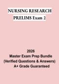 NURSING RESEARCH PRELIMS Exam 2 2026 &vert; Complete Study Guide&comma; Practice Questions & Review Notes PDF