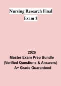 Nursing Research Final Exam 3 2026 &vert; Complete Study Guide&comma; Practice Questions&comma; Review Notes & Test Bank PDF
