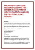 KAPLAN USMLE STEP 1 QBANK &NewLine;ASSESSMENT QUESTIONS AND &NewLine;CORRECT ANSWERS &lpar;VERIFIED &NewLine;ANSWERS&rpar; PLUS RATIONALES 2026 &NewLine;Q&A &vert;LATEST EXAM UPDATE &NewLine;2026&sol;2027&period;&period;