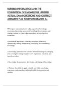 NURSING INFORMATICS AND THE&NewLine;FOUNDATION OF KNOWLEDGE UPDATED&NewLine;ACTUAL EXAM QUESTIONS AND CORRECT&NewLine;ANSWERS FULL SOLUTION GRADED A&plus;
