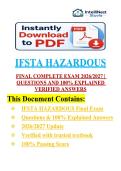 IFSTA HAZARDOUS &lpar;6TH EDITION&rpar; &vert; FINAL COMPLETE EXAM 2026&sol;2027 &vert; QUESTIONS AND 100&percnt; EXPLAINED VERIFIED ANSWERS &vert; PASS GUARANTEE