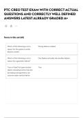 PTC CREO TEST EXAM WITH CORRECT ACTUAL QUESTIONS AND CORRECTLY WELL DEFINED ANSWERS LATEST ALREADY GRADED A&plus;