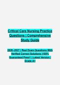 Critical Care Nursing Practice Questions & Answers PDF &vert; Comprehensive ICU Study Guide & Practice Test &vert; Latest 2026&ndash;2027