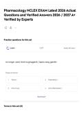 Pharmacology NCLEX EXAM Latest 2026 Actual Questions and Verified Answers 2026 &sol; 2027 A&plus; Verified by Experts