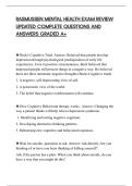 RASMUSSEN MENTAL HEALTH EXAM REVIEW&NewLine;UPDATED COMPLETE QUESTIONS AND&NewLine;ANSWERS GRADED A&plus;&NewLine;