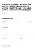 MEDICATION AIDE EXAM &ndash; QUESTIONS AND ANSWERS &vert; VERIFIED AND WELL DETAILED ANSWERS &vert; PLUS RATIONALES &vert; DOWNLOAD AND PASS &vert; LATEST EXAM UPDATE 2026&sol;2027