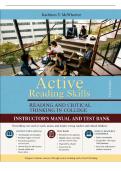 Instructor's Manual and Test Bank for Active Reading Skills&colon; Reading and Critical Thinking in College&comma; 3rd Edition &lpar;McWhorter & Sember&comma; 2011&rpar; &vert; All Chapters 1&ndash;12 Covered