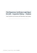 FAA Repairman Certificate &lpar;Light-Sport&NewLine;Aircraft&rpar; &ndash; Inspection Rating &mdash; Airplane&NewLine;Exam Questions and Answers with Rationales&vert; Latest Update